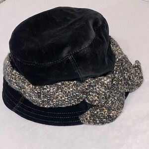Seeberger Germany Black Velvet Bucket Hat with knit Bow Detailing